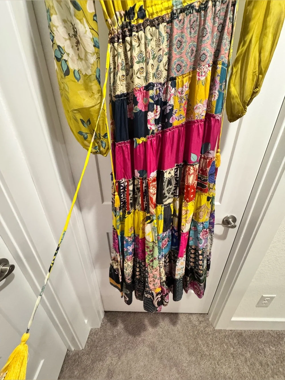 Johnny Was Bohemian Patchwork Maxi Dress in Yellow - Floral Mix - Picture 6 of 9